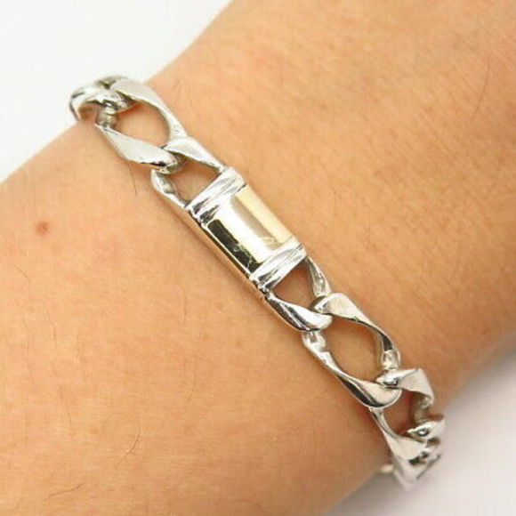 925 Sterling Silver / 14K Italy Fancy Cuban Link Bracelet 8...